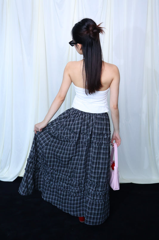 Lace Trim Plaid Skirt花边格纹半身长裙