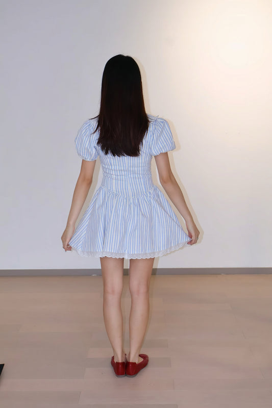 Bow Striped Print Dress蝴蝶结条纹印花连衣裙