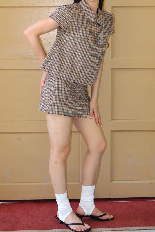 Belle Designed Plaid Shirt 美式甜辣风~格纹设计短袖