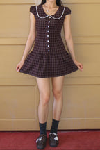 Merlot Farmhouse-Inspired Plaid Dress 美式复古～格子连衣裙
