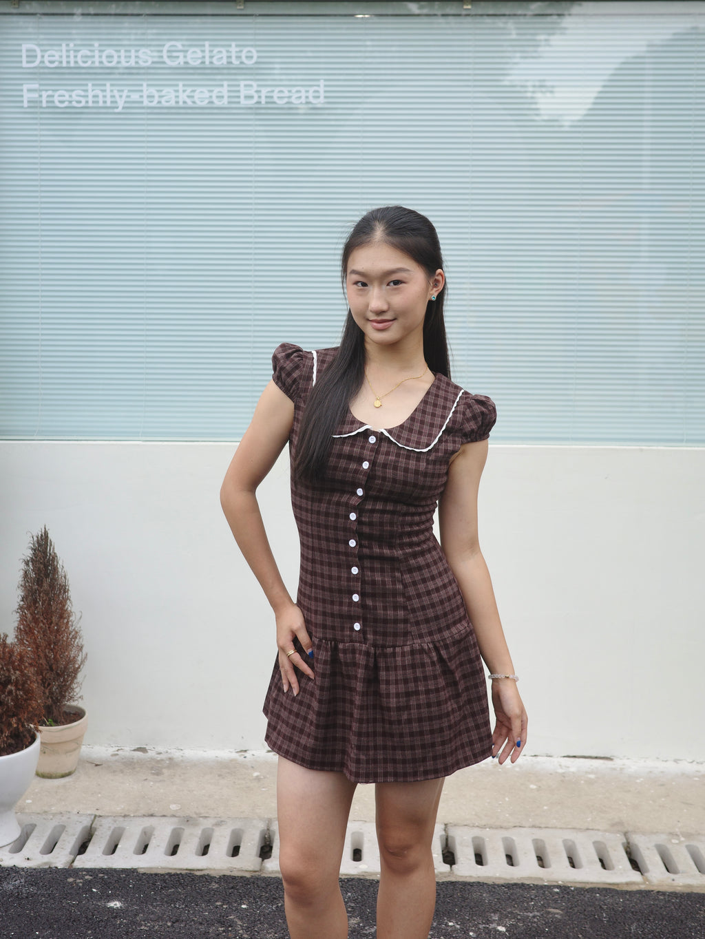 甜美格子连衣裙