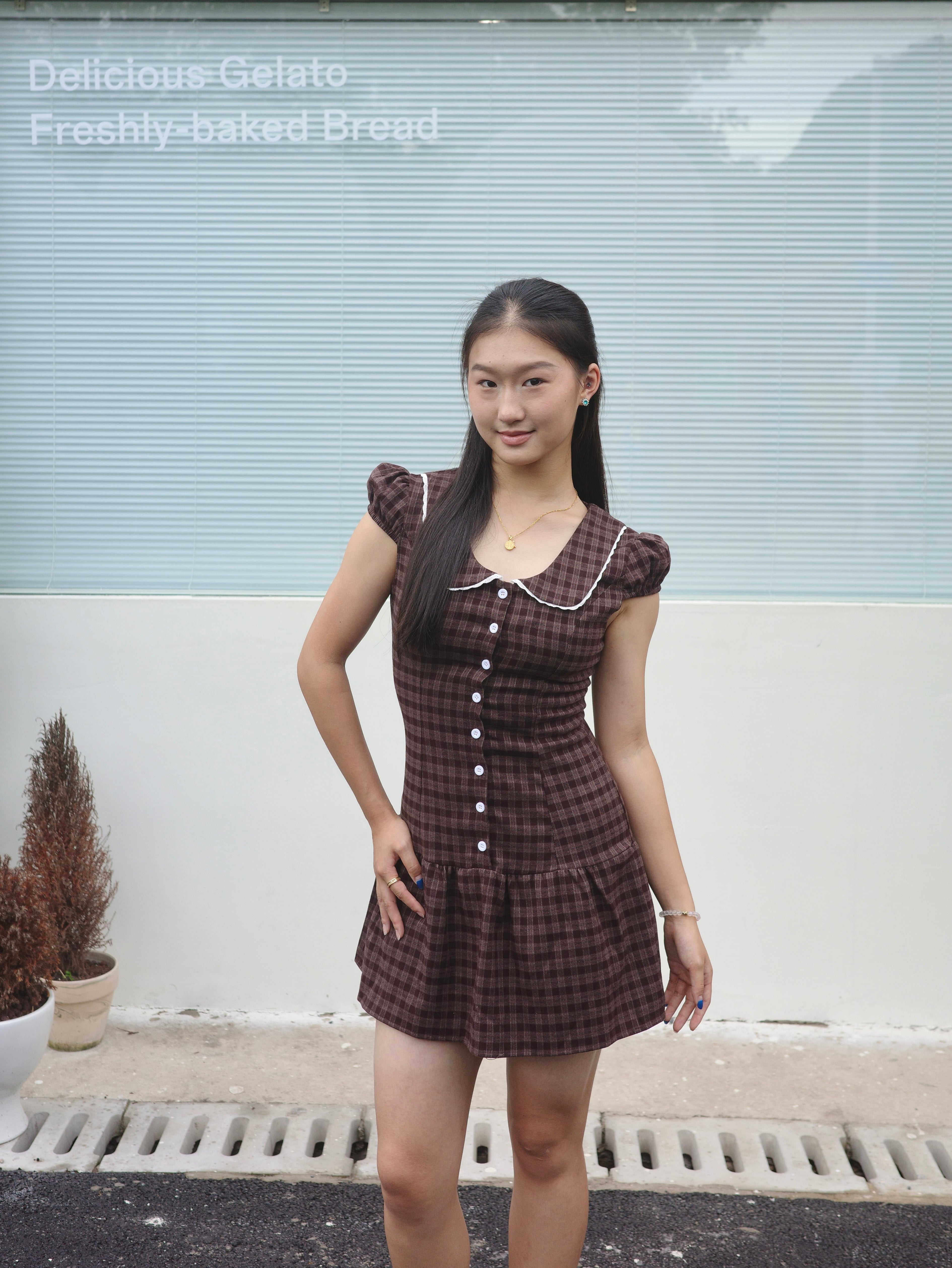 甜美格子连衣裙