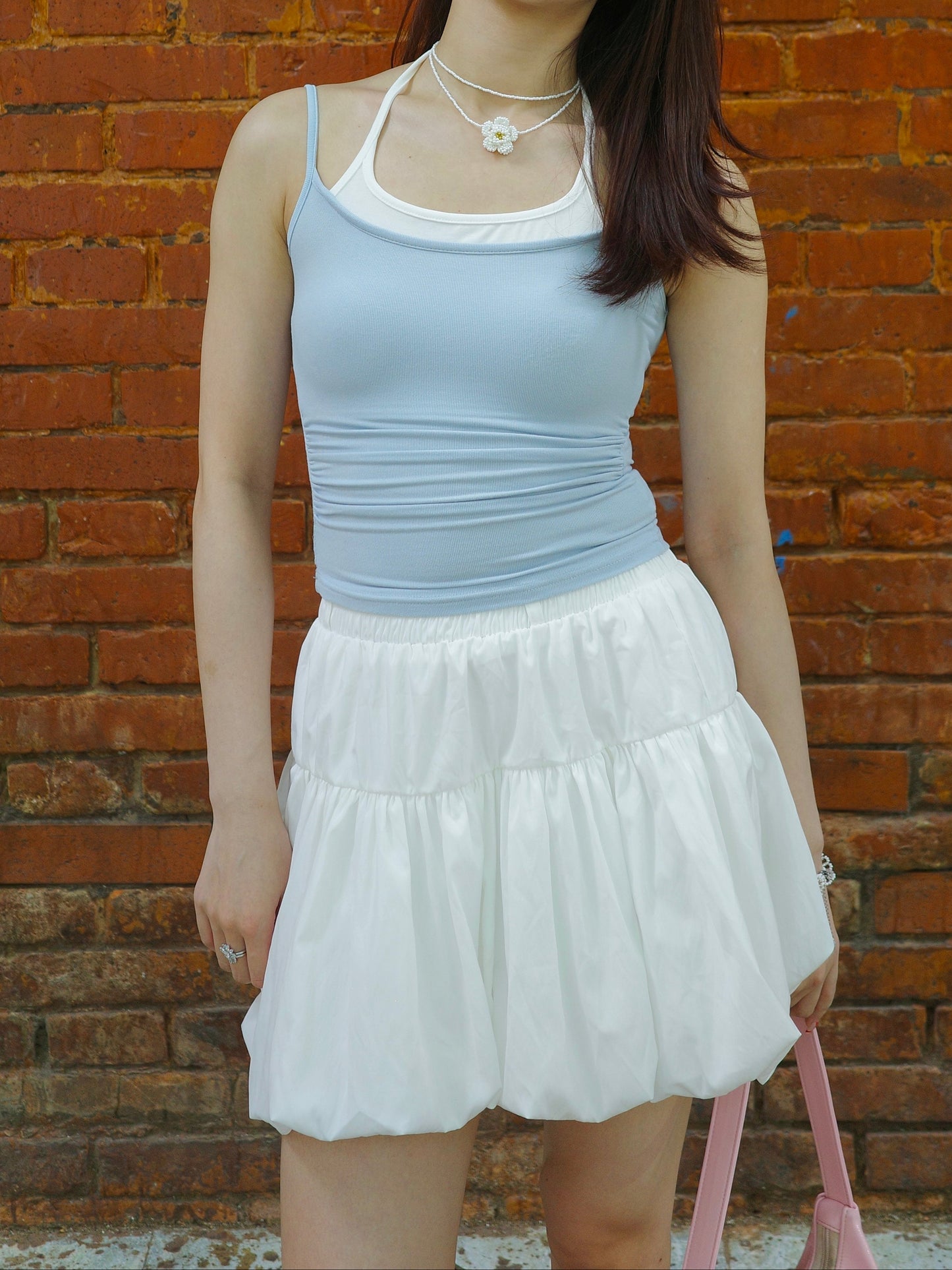 Basic Bubble Hem Mini Skirt 简约花苞短裙with内衬裤防走光！