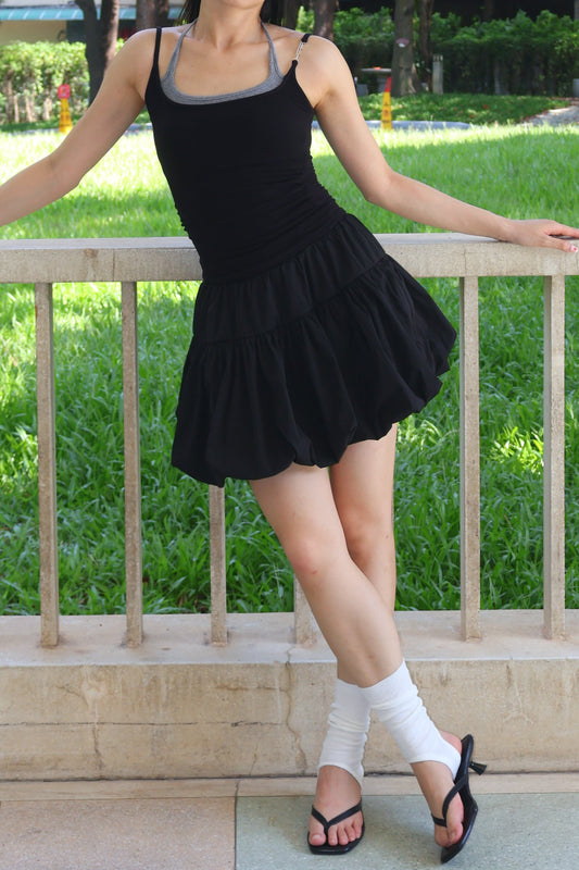 Basic Halter Neck Tie Top 假两件挂脖绑带吊带 高弹力～