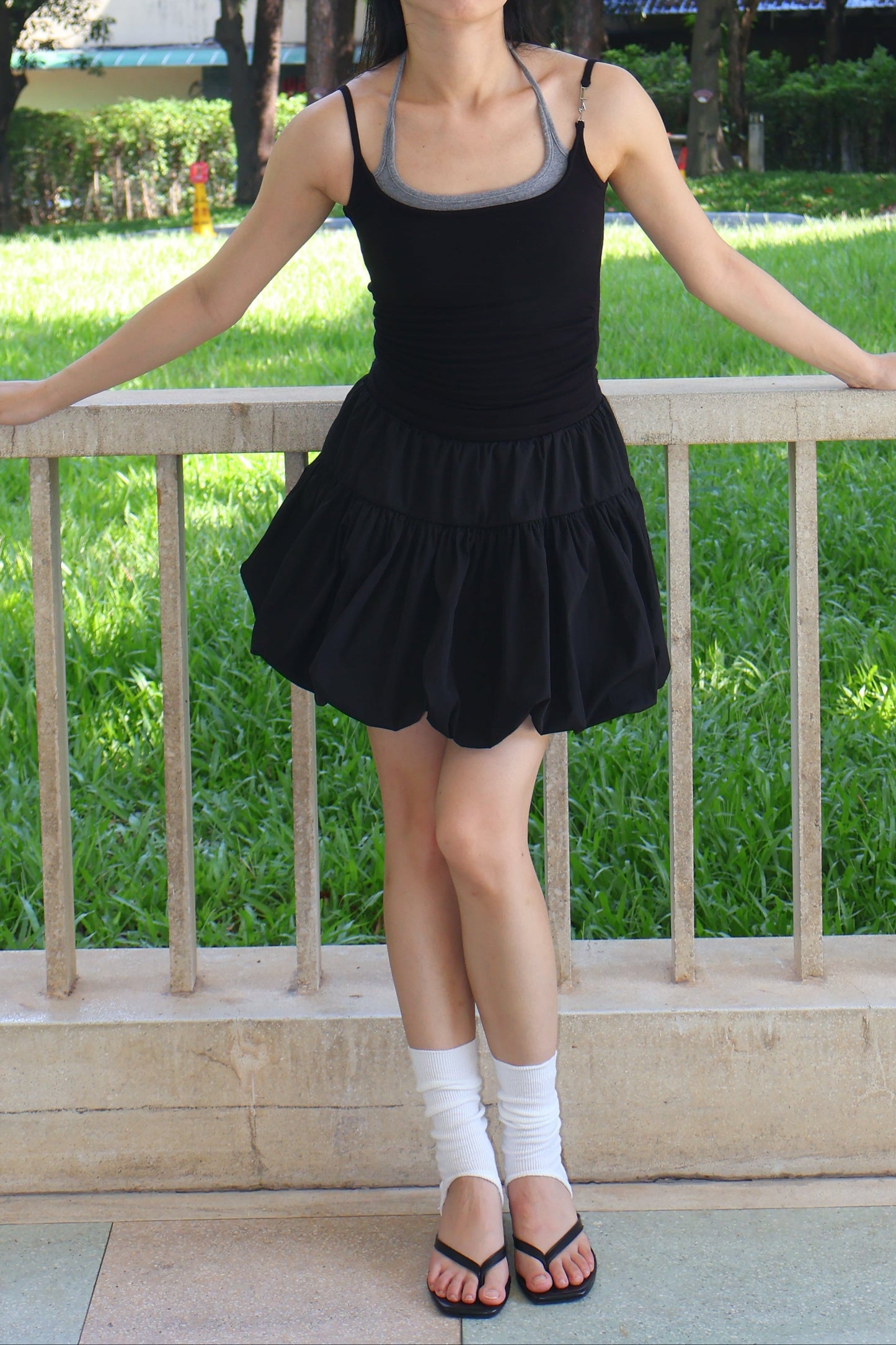 Basic Halter Neck Tie Top 假两件挂脖绑带吊带 高弹力～