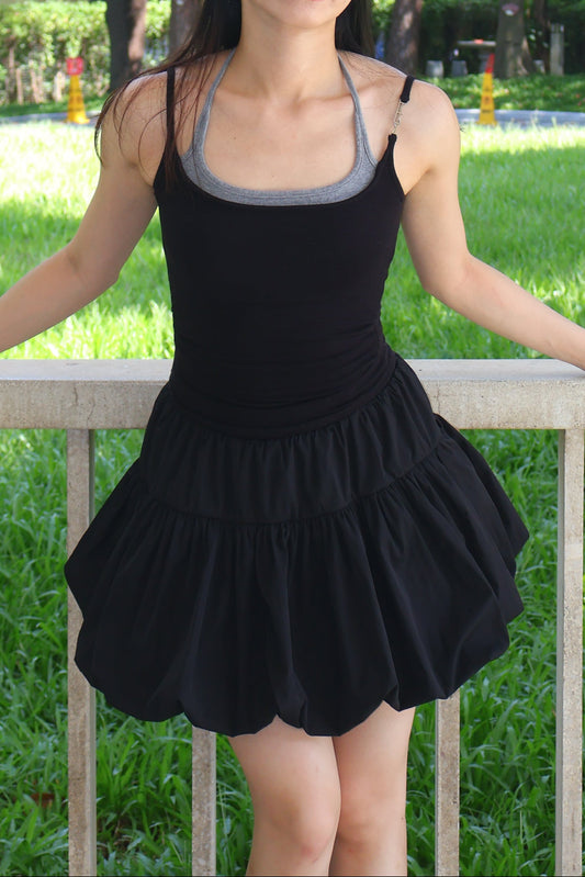 Basic Halter Neck Tie Top 假两件挂脖绑带吊带 高弹力～