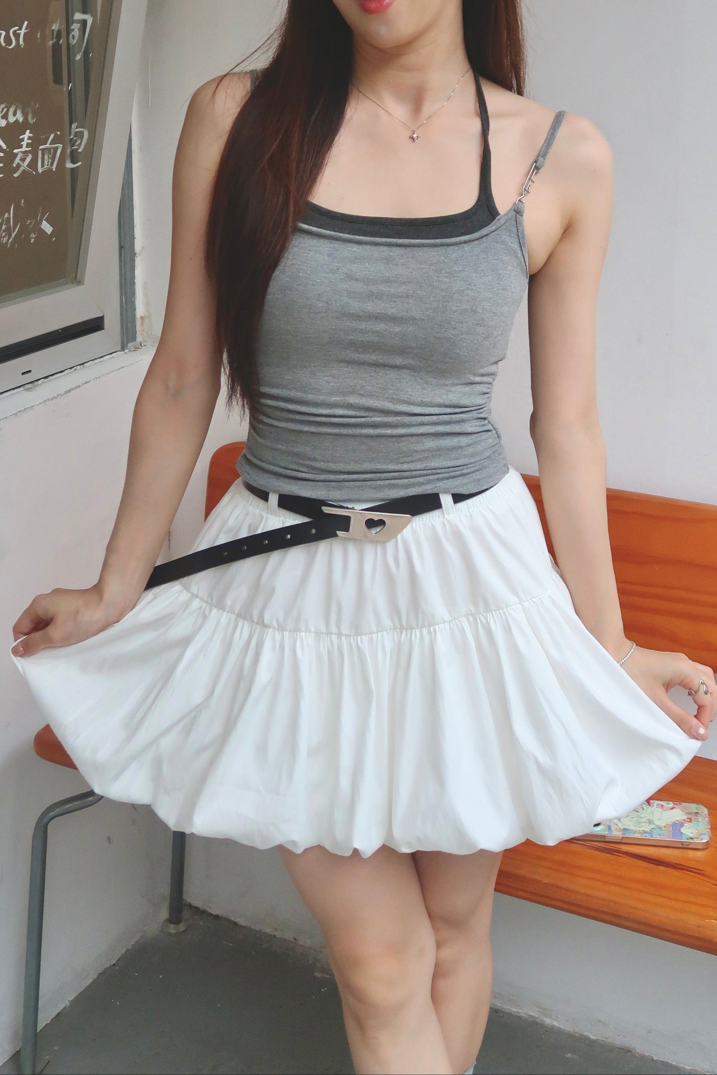 Basic Bubble Hem Mini Skirt 简约花苞短裙with内衬裤防走光！
