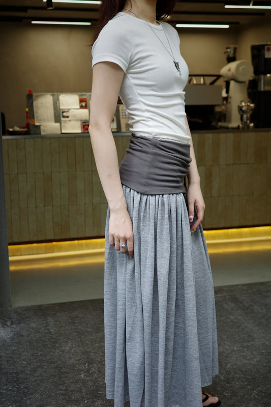 Belle Design Grey Patchwork Pleated Mixi Skirt 灰色拼接褶皱半身长裙