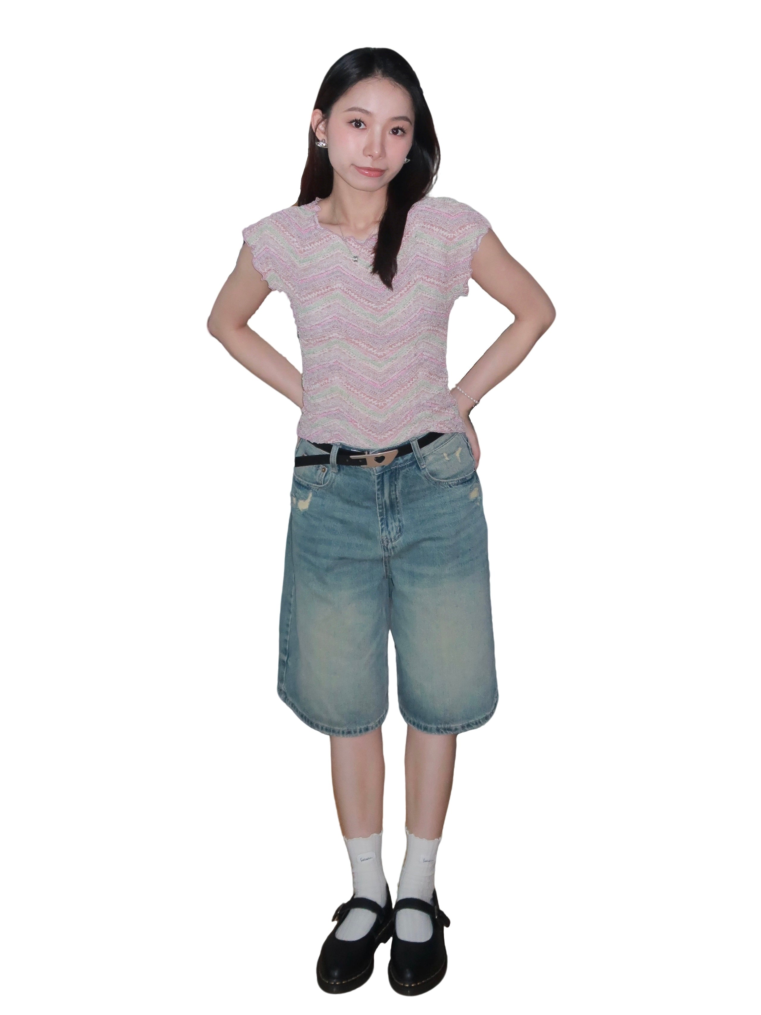 Knee_Length Denim 五分牛仔中裤
