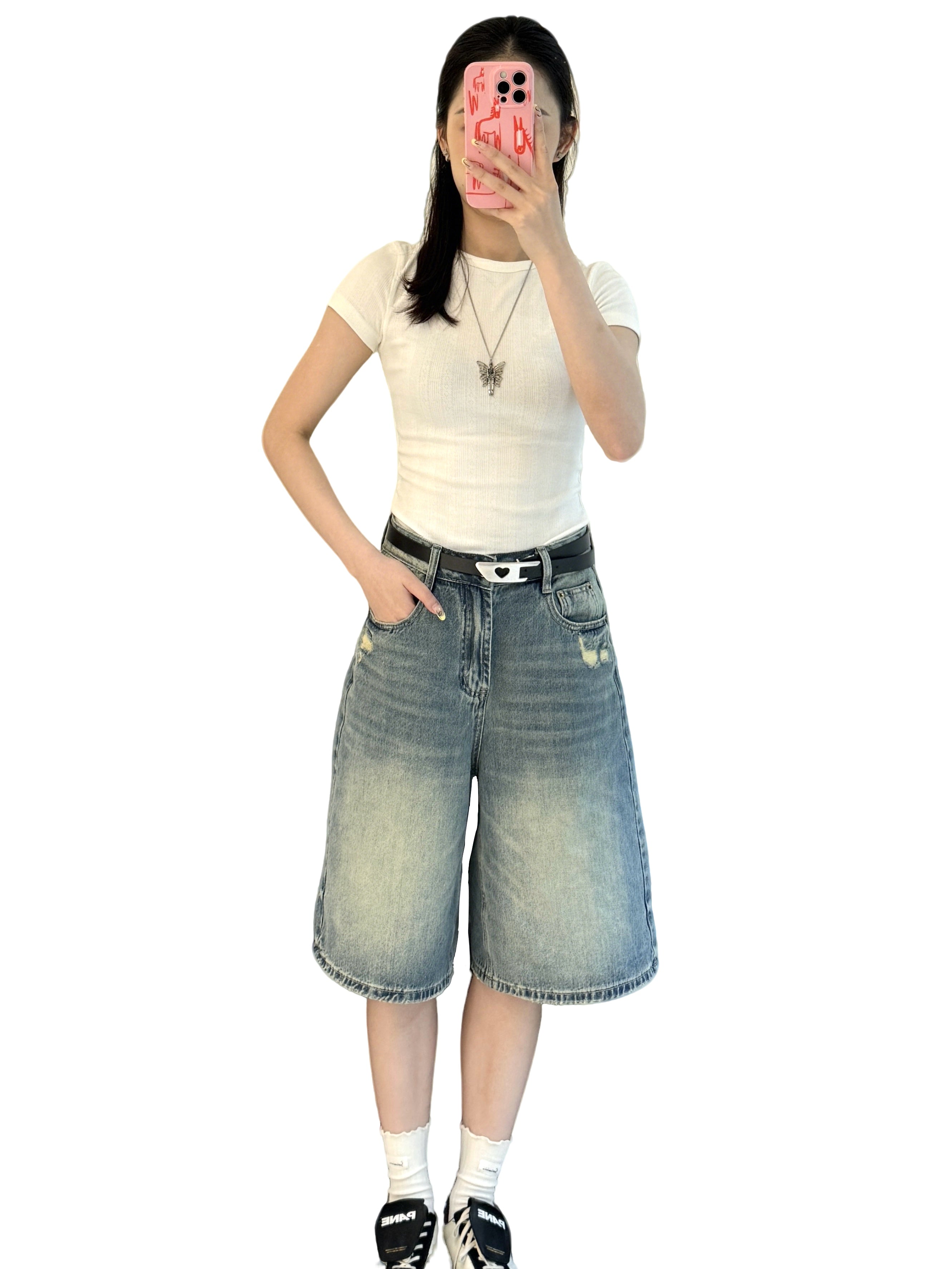 Knee_Length Denim 五分牛仔中裤