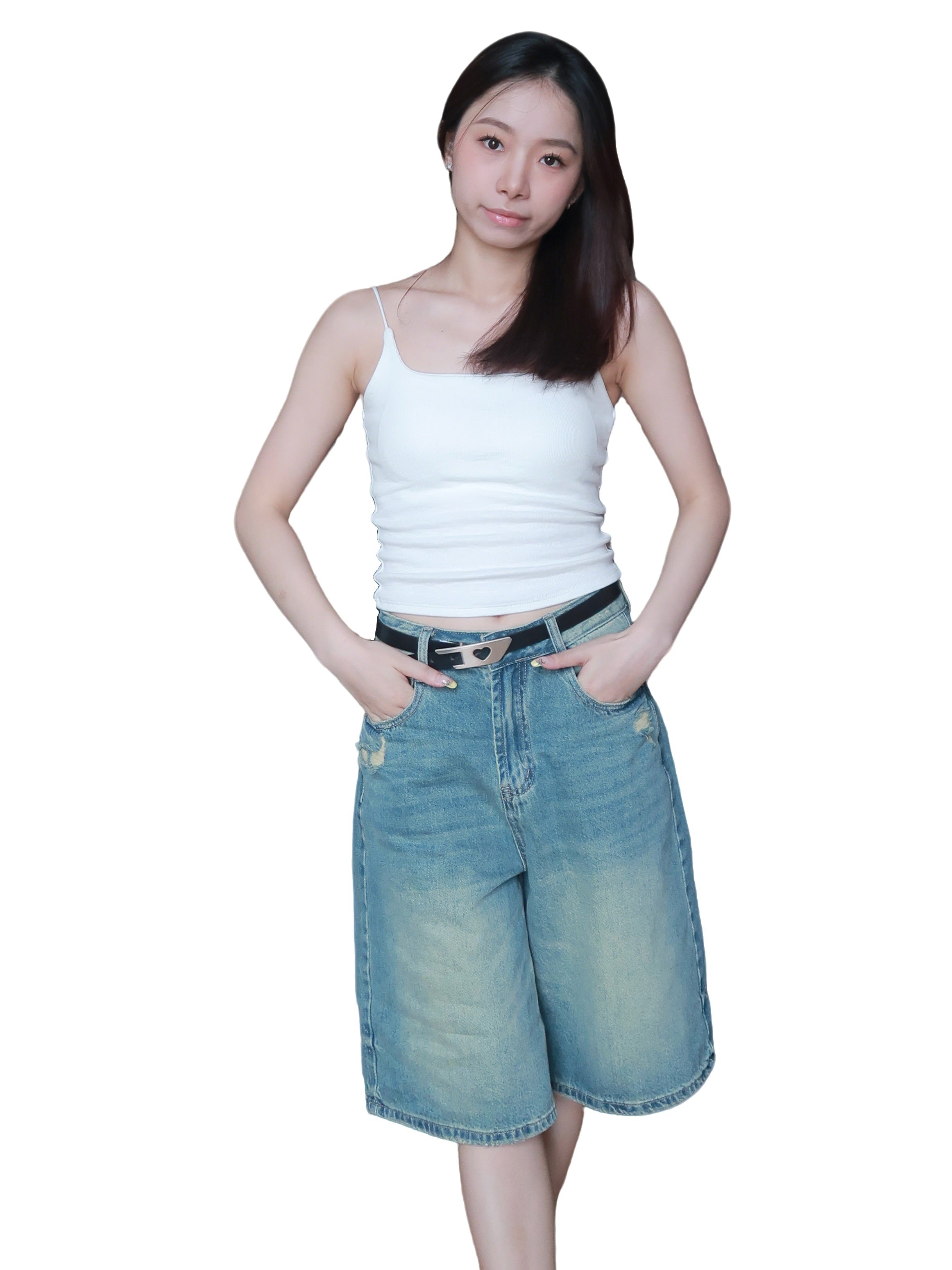 Knee_Length Denim 五分牛仔中裤