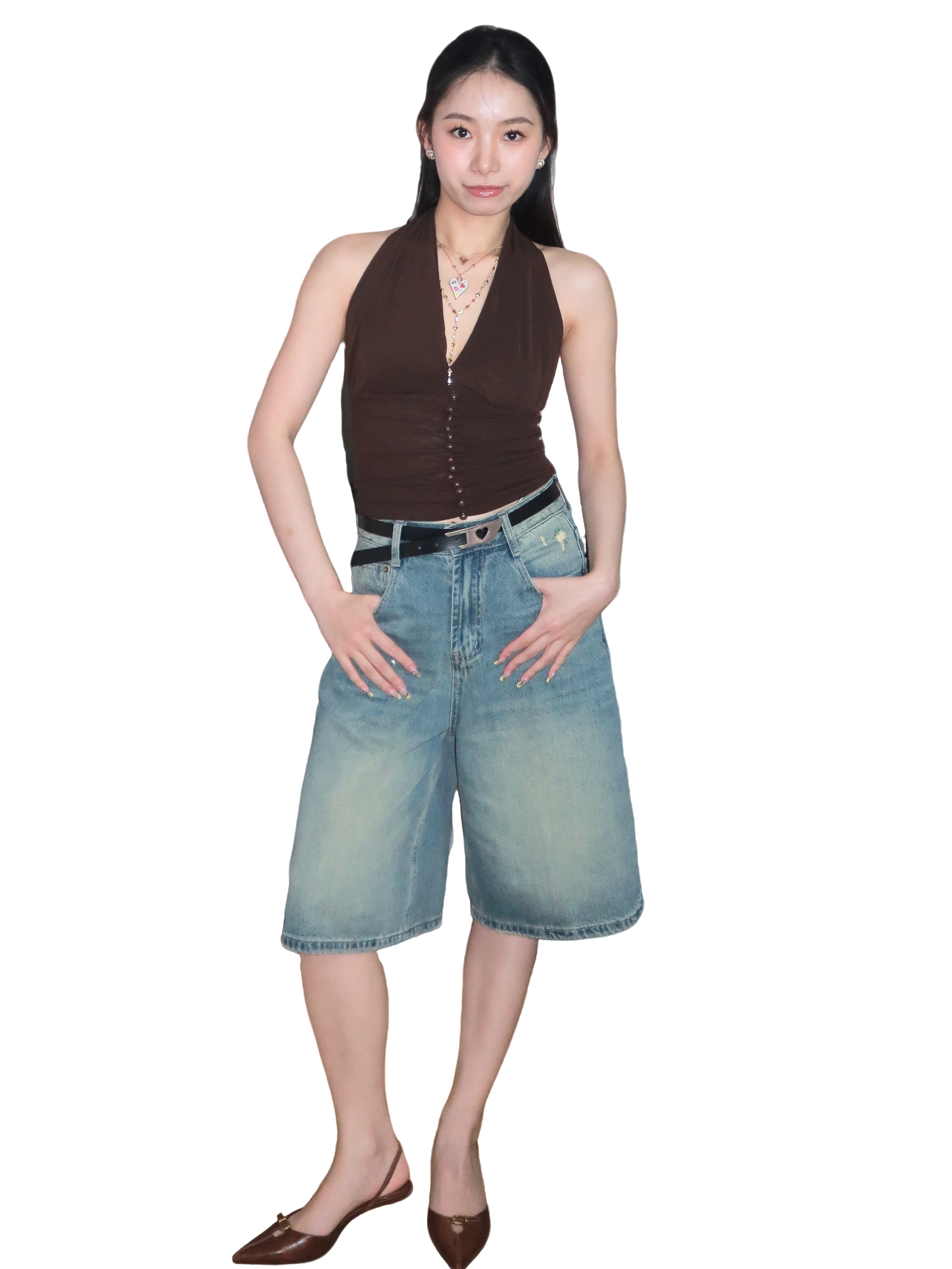 Knee_Length Denim 五分牛仔中裤