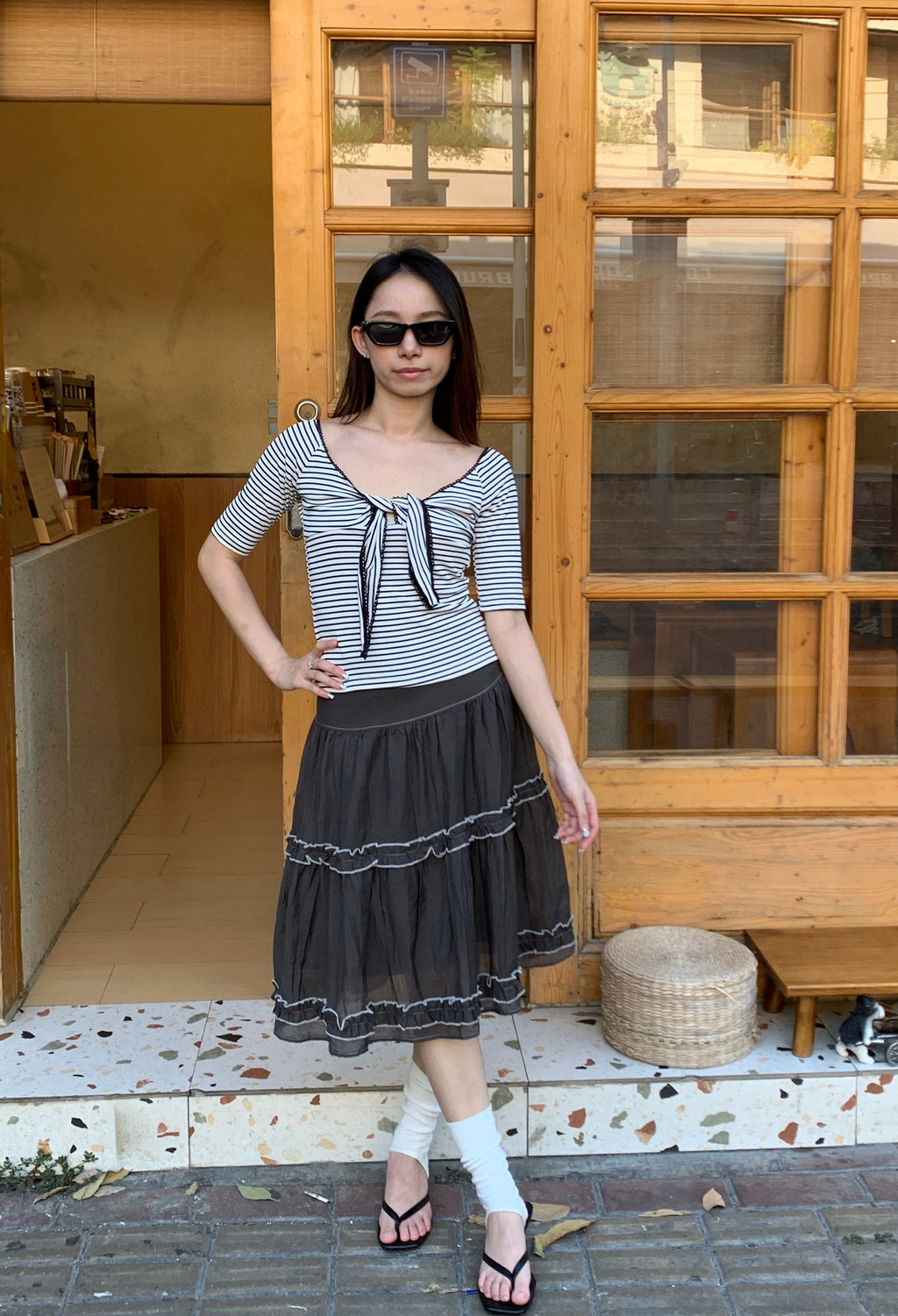 Striped Chest Tie Top胸口绑带条纹上衣
