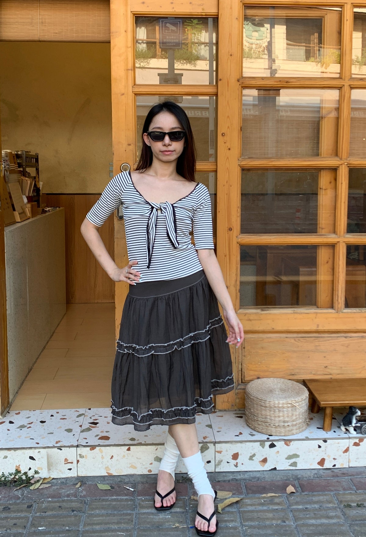 Striped Chest Tie Top胸口绑带条纹上衣