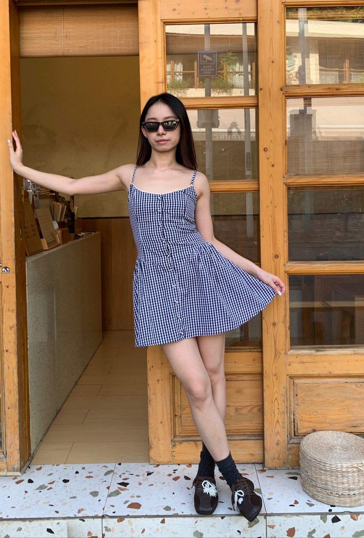 plaid cami dress格纹吊带连衣裙