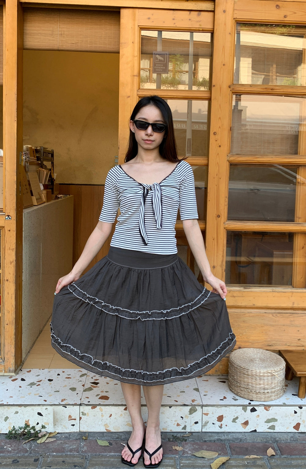 Striped Chest Tie Top胸口绑带条纹上衣