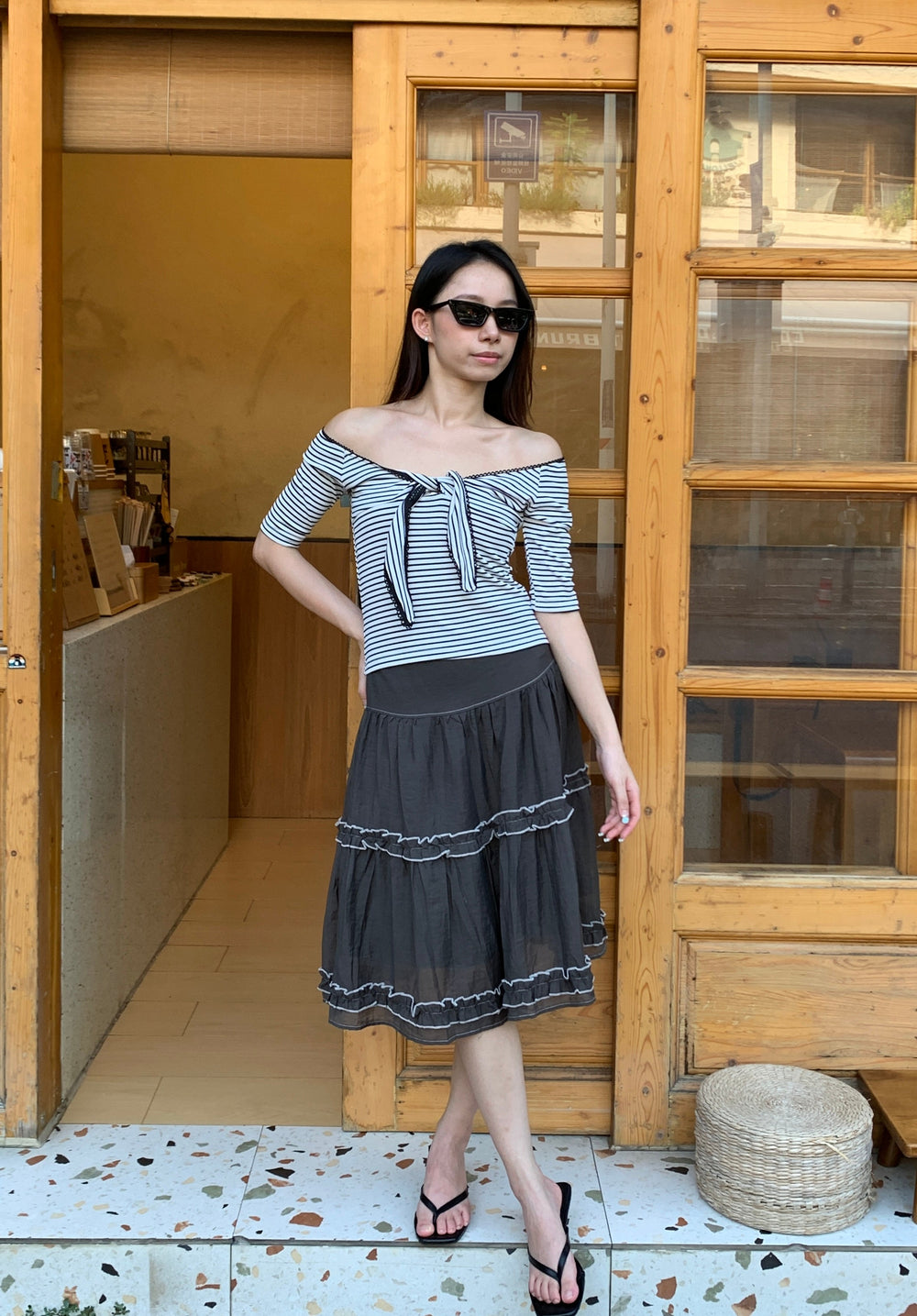 Striped Chest Tie Top胸口绑带条纹上衣