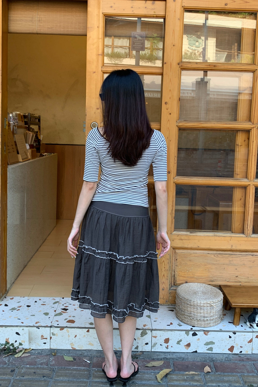 Striped Chest Tie Top胸口绑带条纹上衣