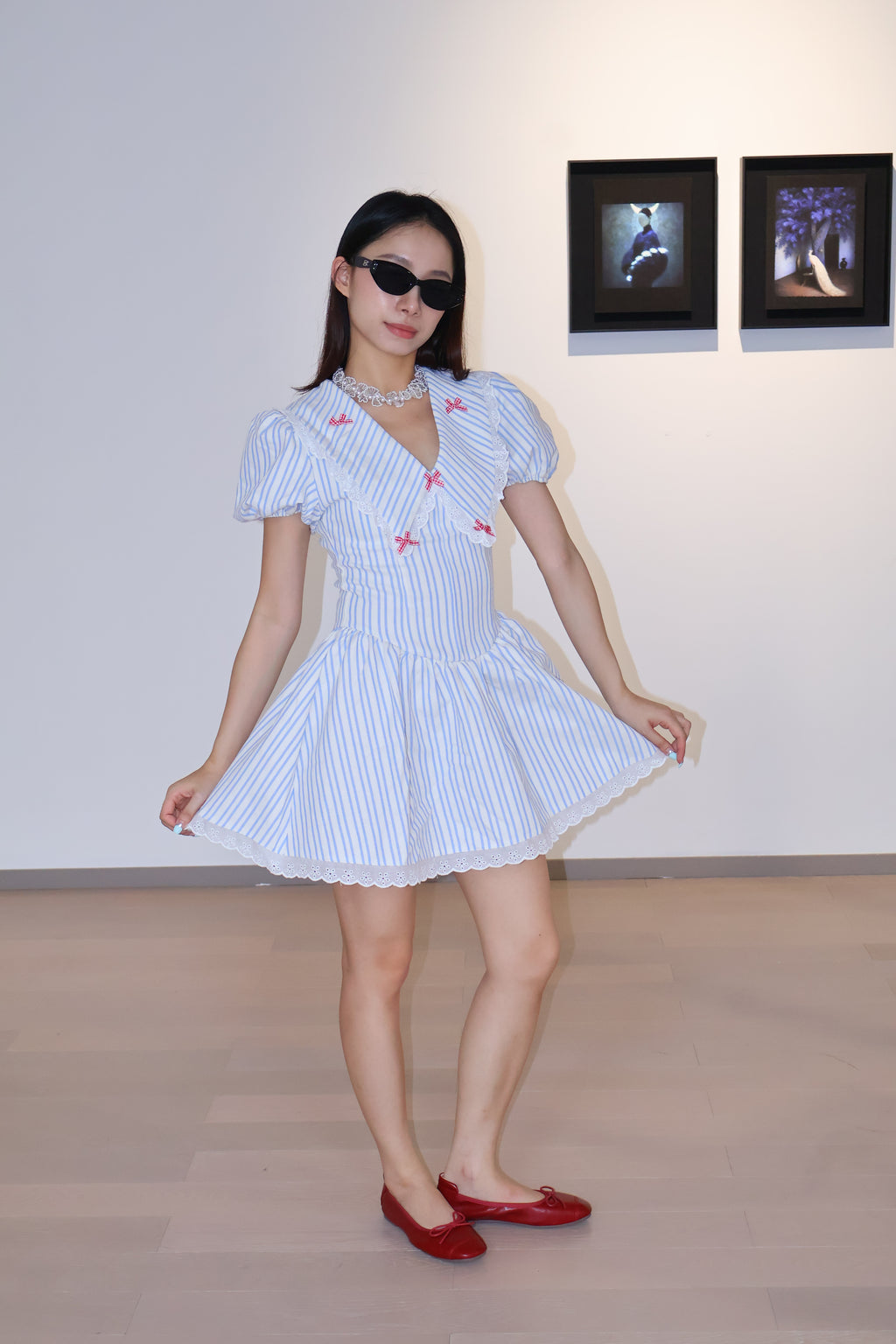 Bow Striped Print Dress蝴蝶结条纹印花连衣裙
