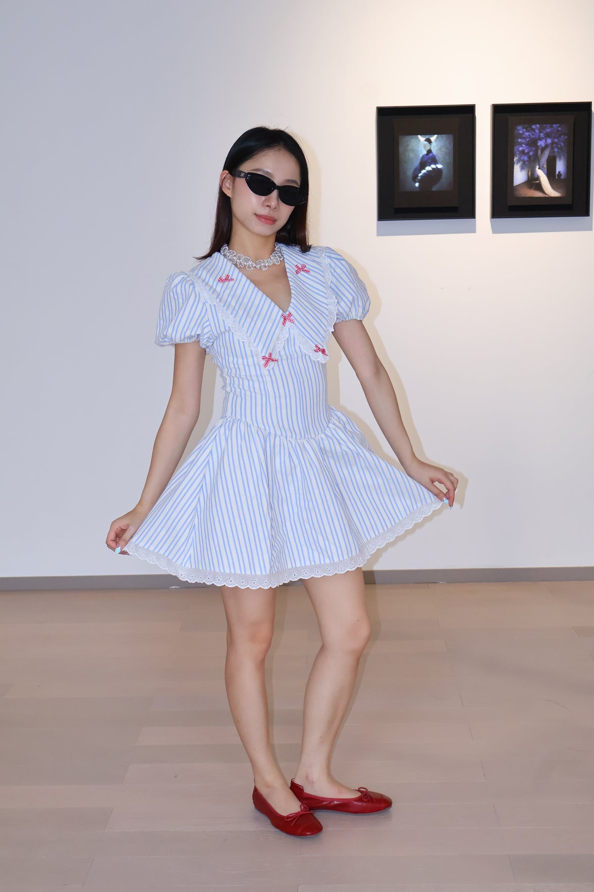 Bow Striped Print Dress蝴蝶结条纹印花连衣裙