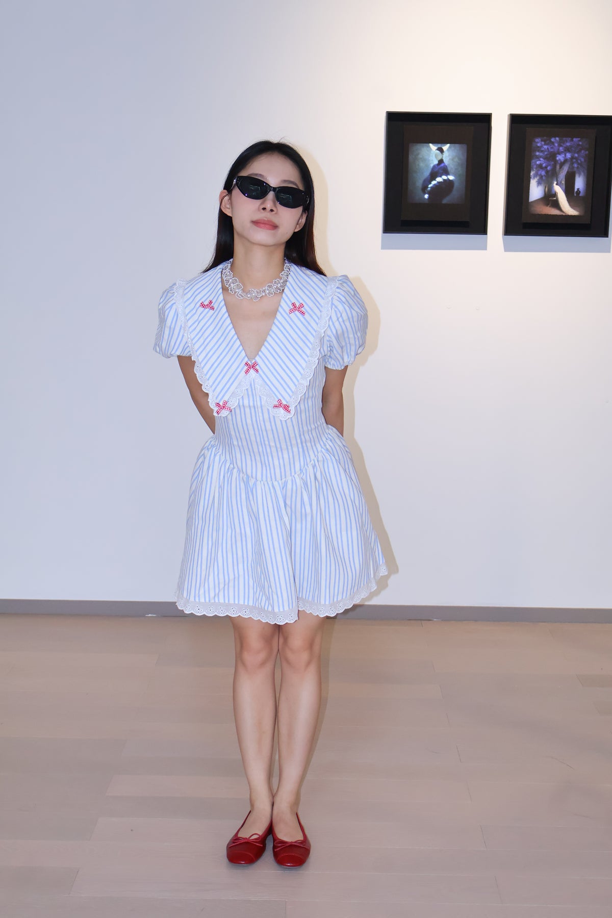 Bow Striped Print Dress蝴蝶结条纹印花连衣裙