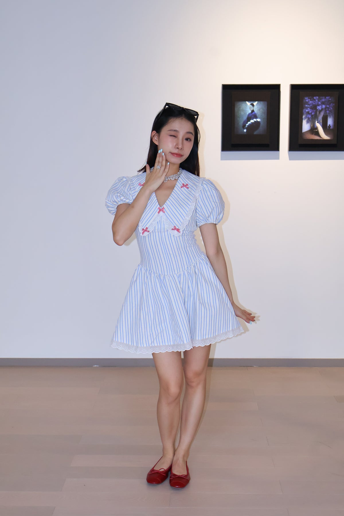 Bow Striped Print Dress蝴蝶结条纹印花连衣裙
