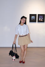 Cute Shirt+Coffee Khaki Mini Skirt韩系减龄学院风衬衫