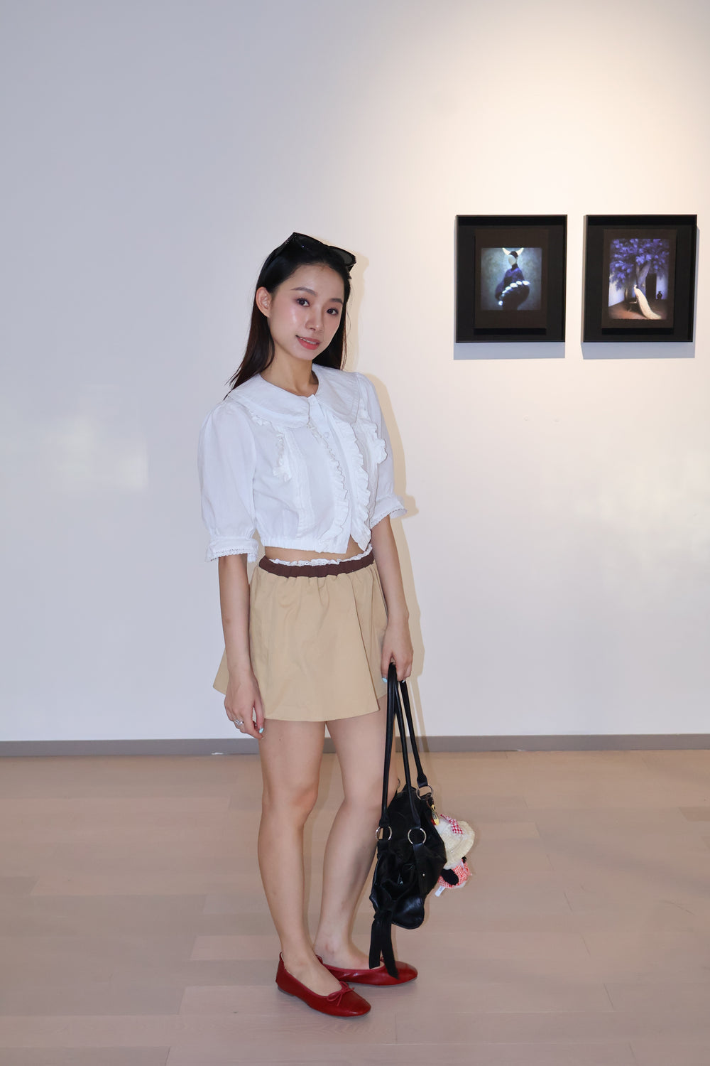 Cute Shirt+Coffee Khaki Mini Skirt韩系减龄学院风衬衫