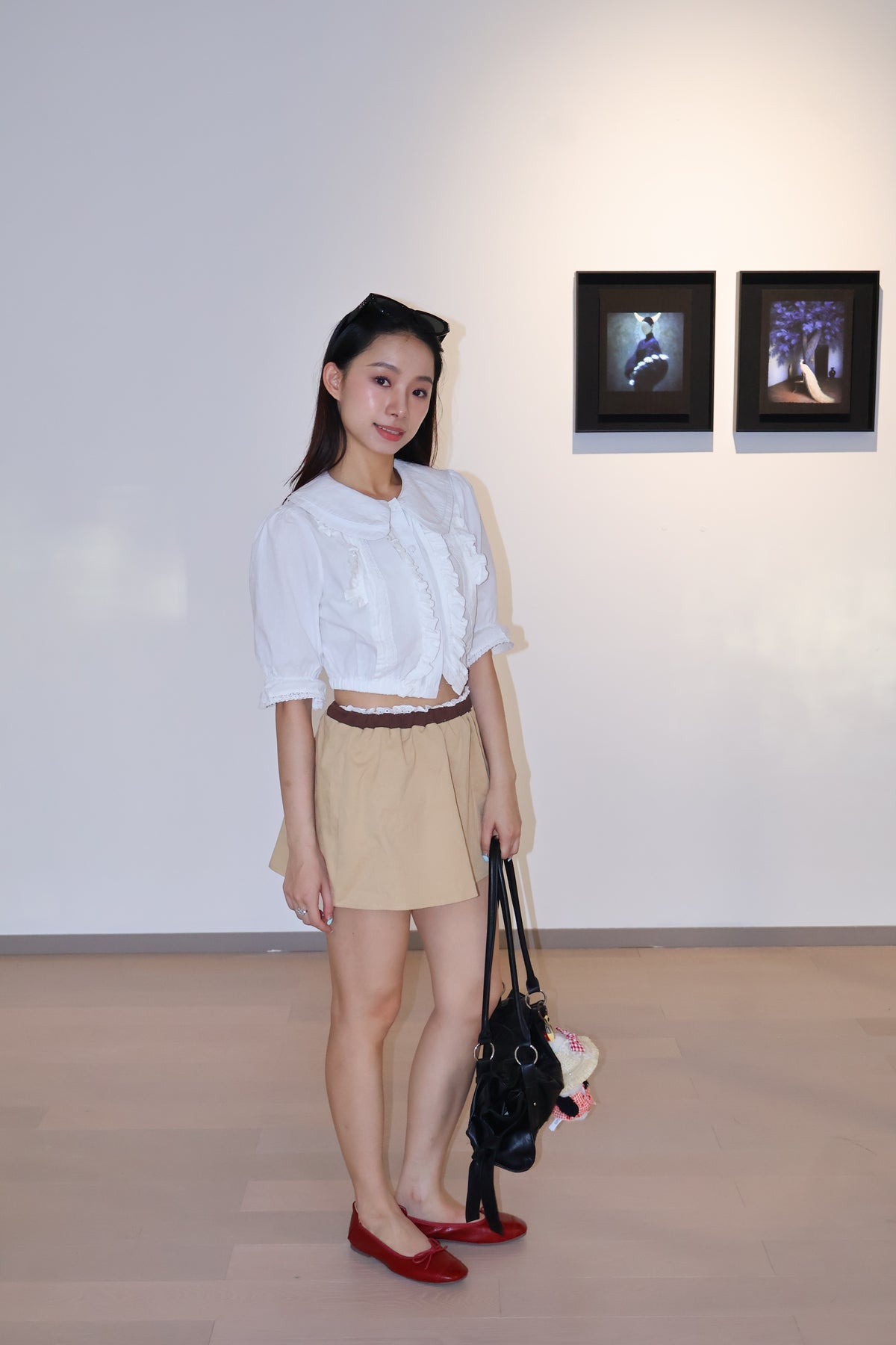 Cute Shirt+Coffee Khaki Mini Skirt韩系减龄学院风