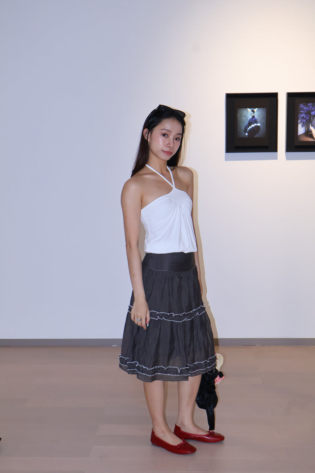 A-Shape Grey Skirt A字型花边褶皱裙