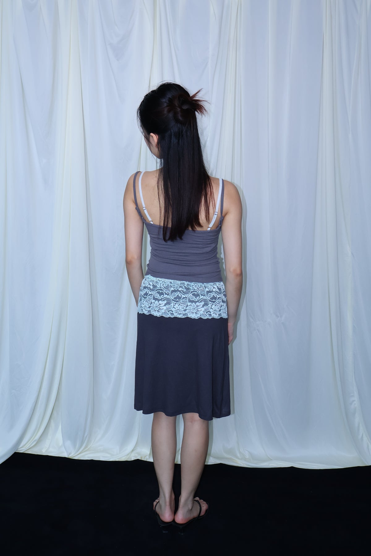 Lace Panel Midi Skirt蕾丝拼接半身裙