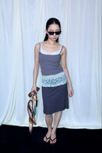 Lace Panel Midi Skirt蕾丝拼接半身裙