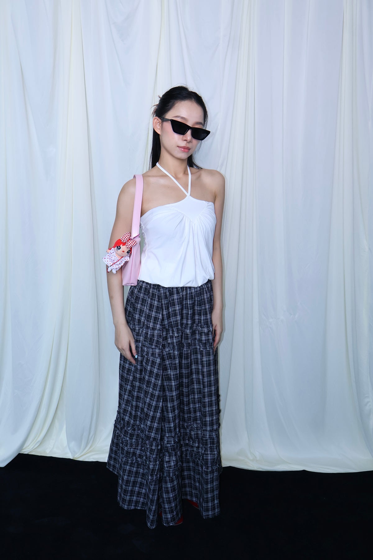 Lace Trim Plaid Skirt花边格纹半身长裙