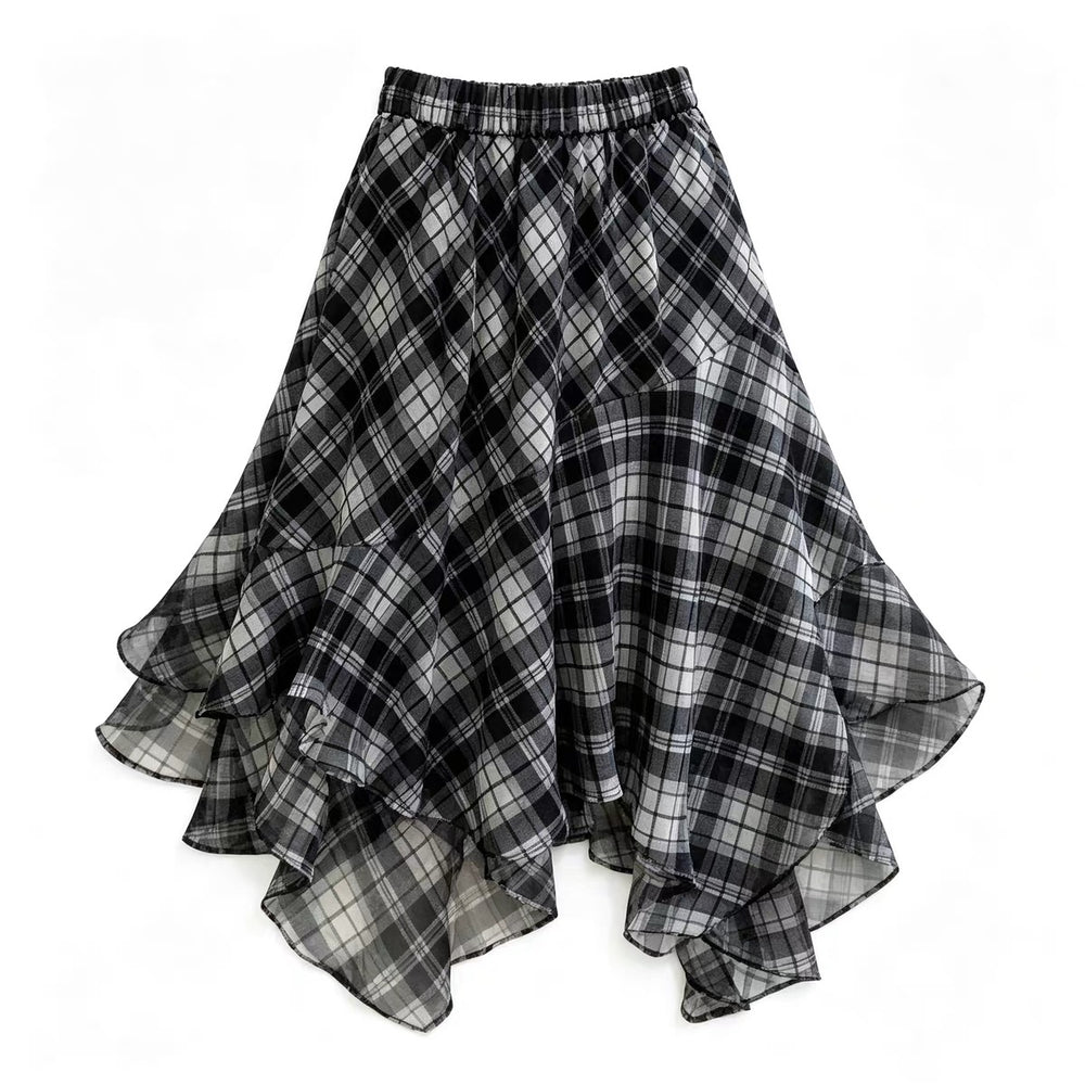 Asymmetrical Plaid Skirt不规则格纹半裙