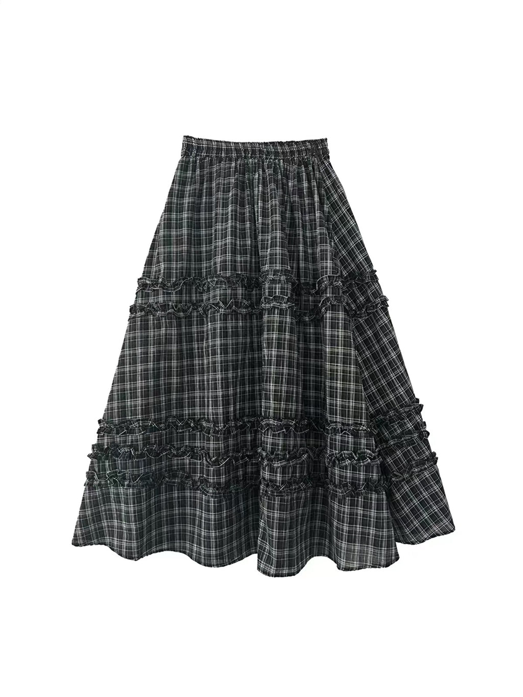 Lace Trim Plaid Skirt花边格纹半身长裙