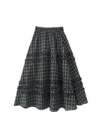 Lace Trim Plaid Skirt花边格纹半身长裙