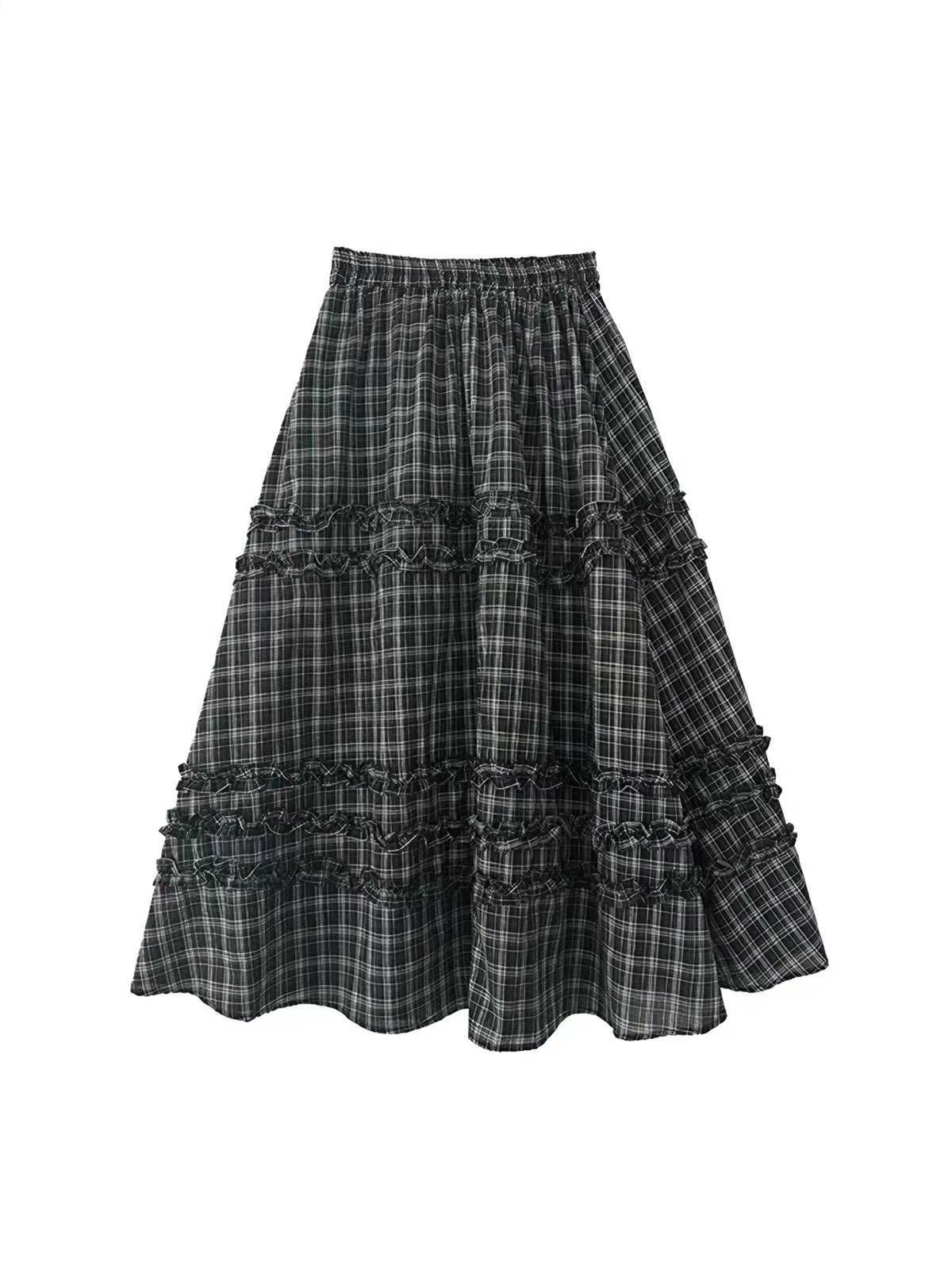 Lace Trim Plaid Skirt花边格纹半身长裙