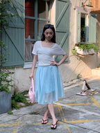 glacier blue midi skirt冰川蓝纱裙