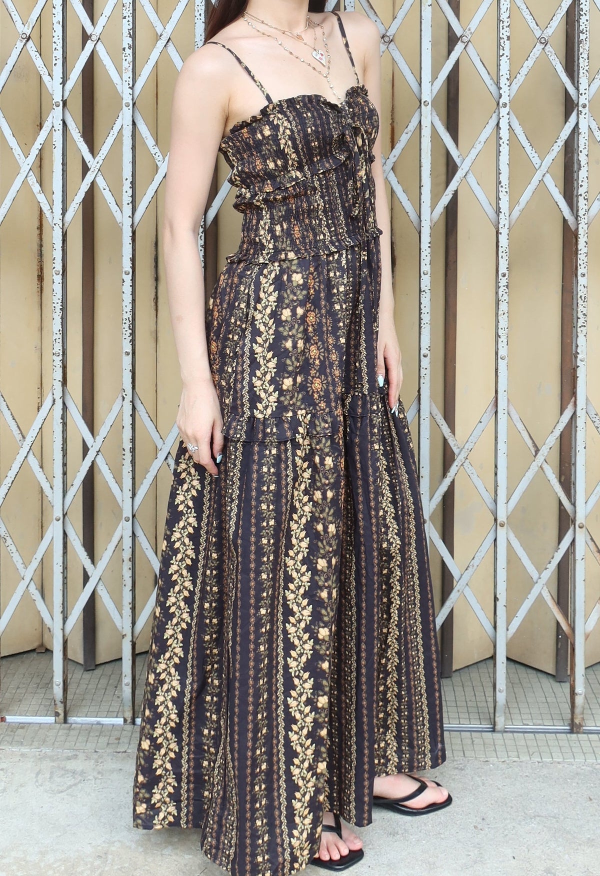 Long Floral Print Dress黑色印花长款连衣裙