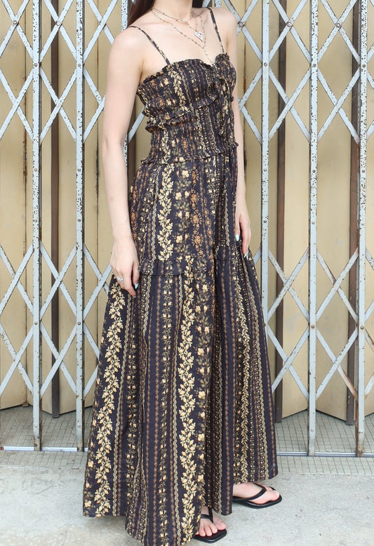 Long Floral Print Dress黑色印花长款连衣裙