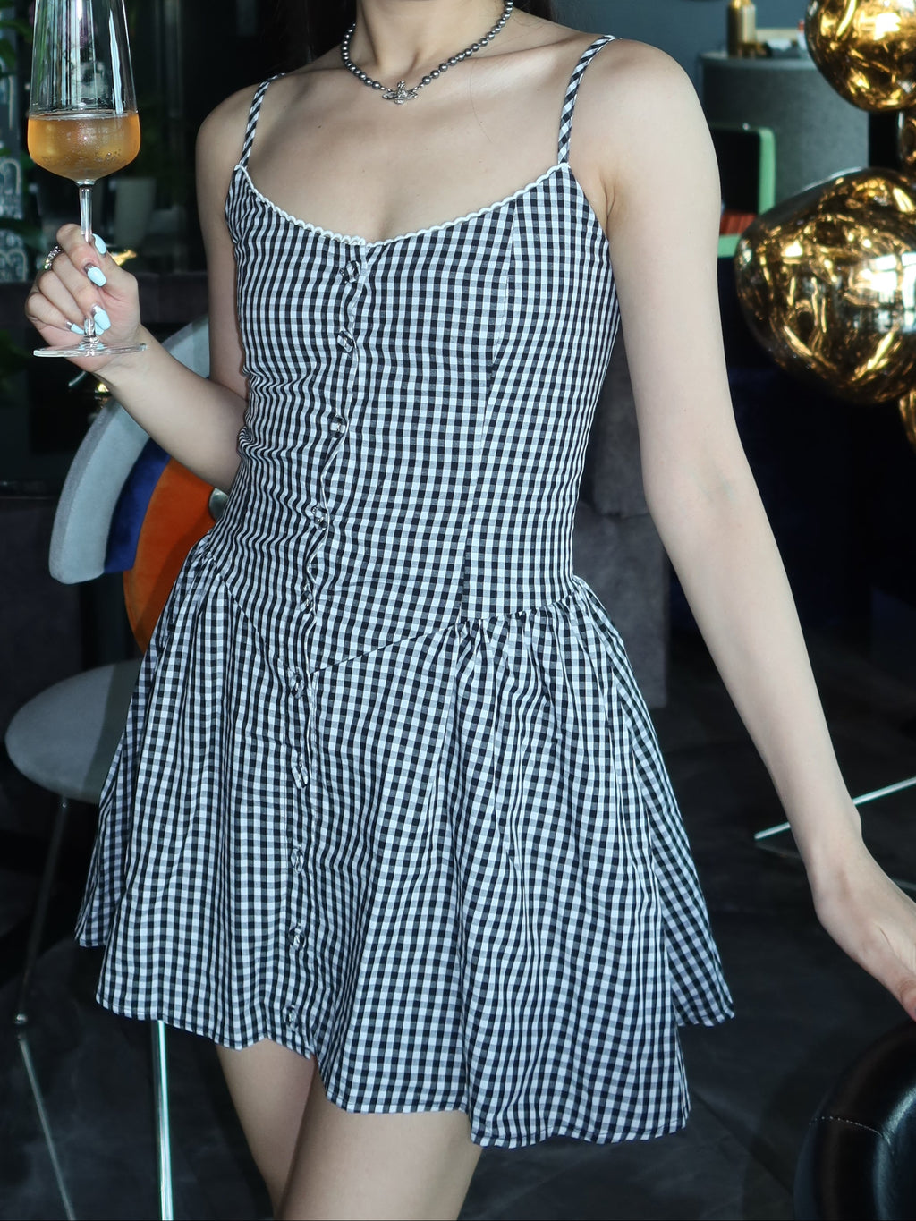 plaid cami dress格纹吊带连衣裙
