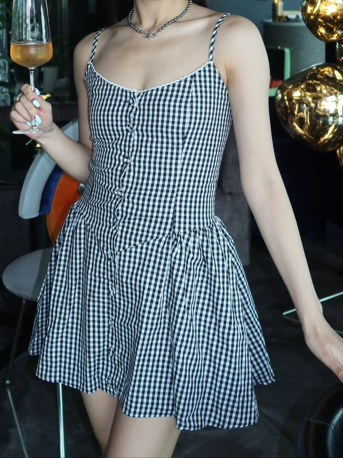 plaid cami dress格纹吊带连衣裙