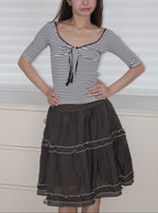 Striped Chest Tie Top胸口绑带条纹上衣