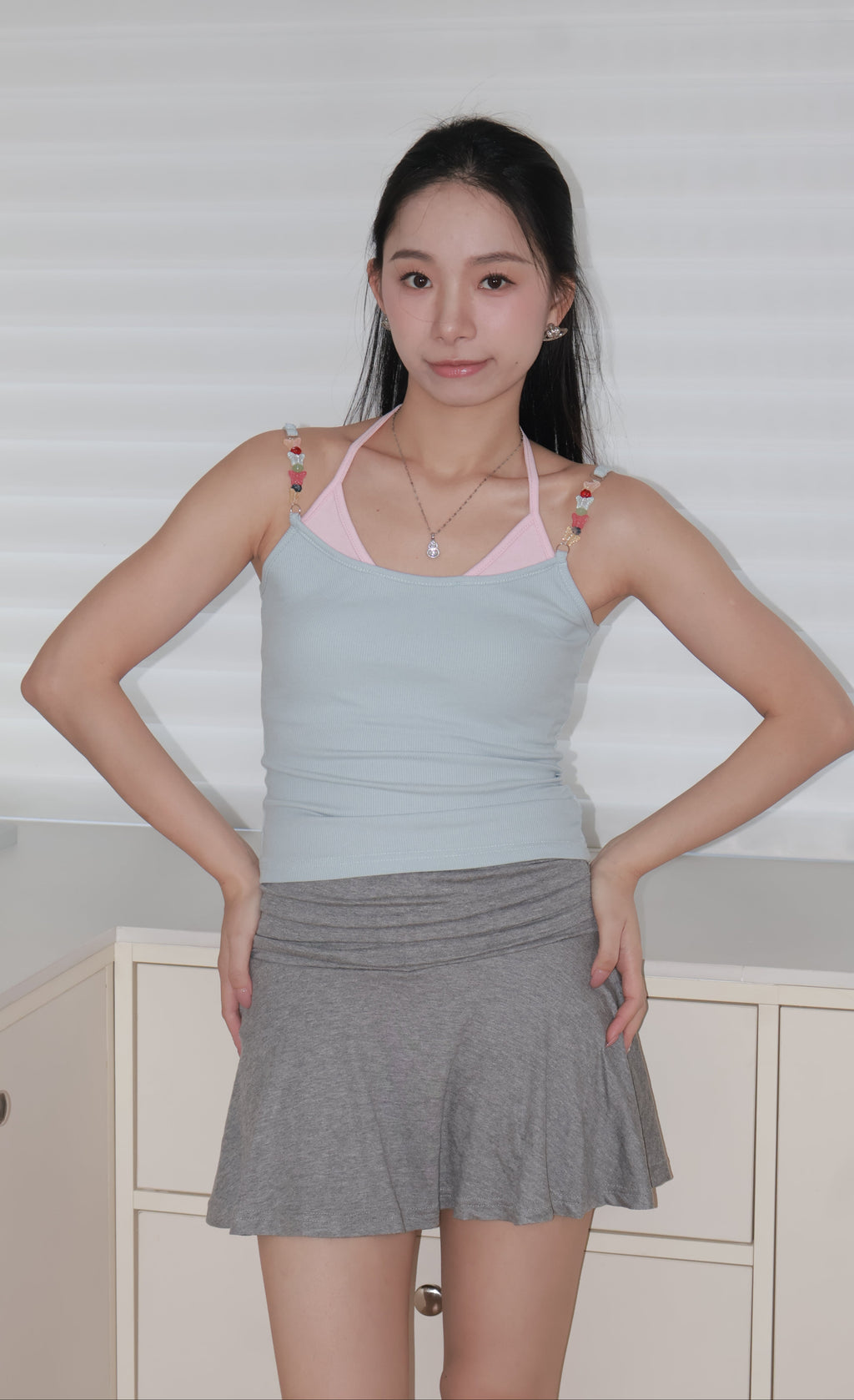 Macaron Blue & Pink Cami Top马卡龙粉蓝串珠吊带