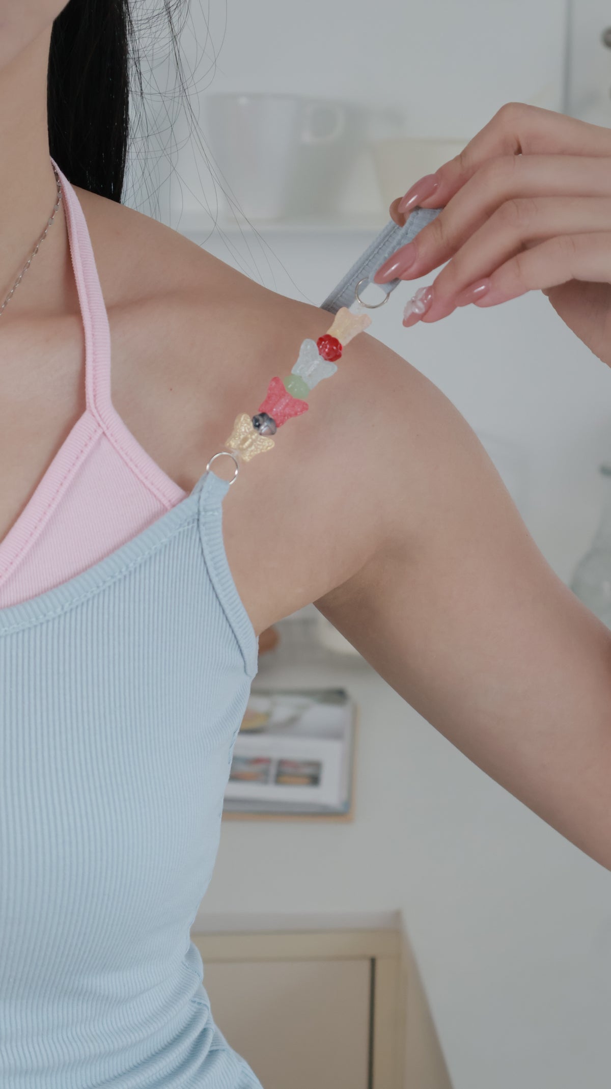 Macaron Blue & Pink Cami Top马卡龙粉蓝串珠吊带