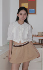 Cute Shirt+Coffee Khaki Mini Skirt韩系减龄学院风衬衫