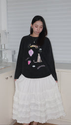 Printed Long-Sleeve T-Shirt印花水洗黑色长袖