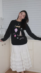 Printed Long-Sleeve T-Shirt印花水洗黑色长袖