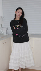 Printed Long-Sleeve T-Shirt印花水洗黑色长袖