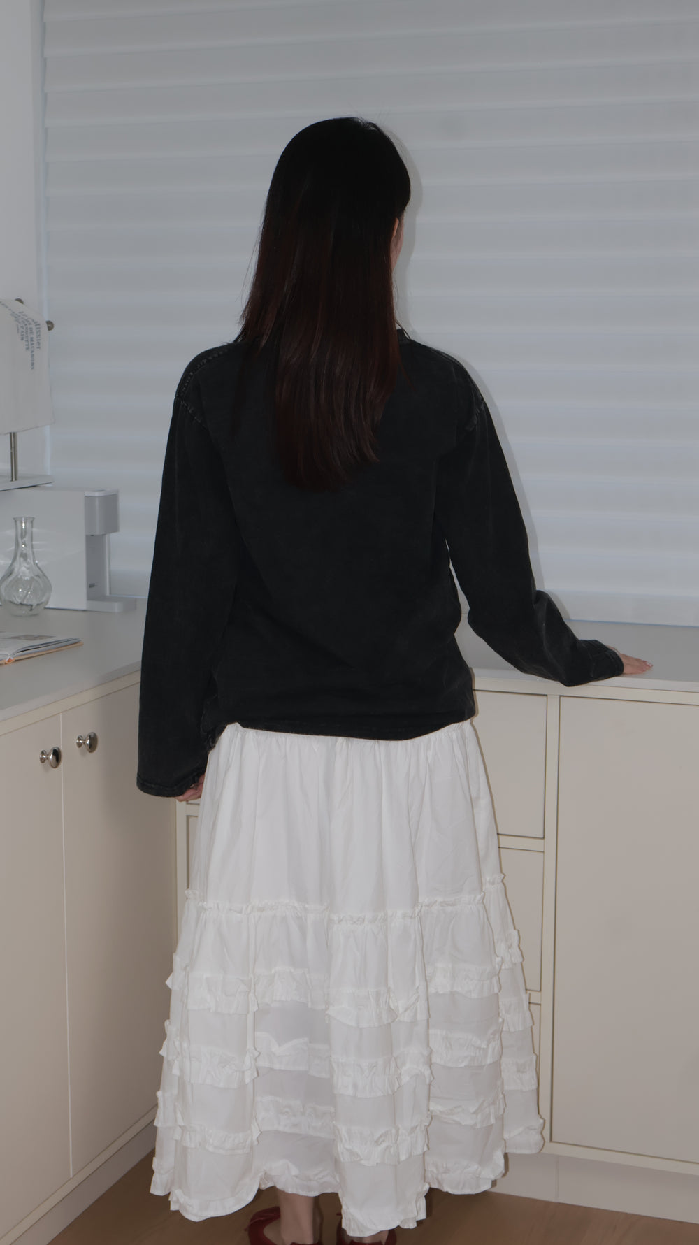 Printed Long-Sleeve T-Shirt印花水洗黑色长袖